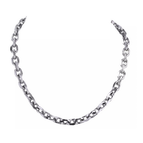 Silver chunky chain on white background