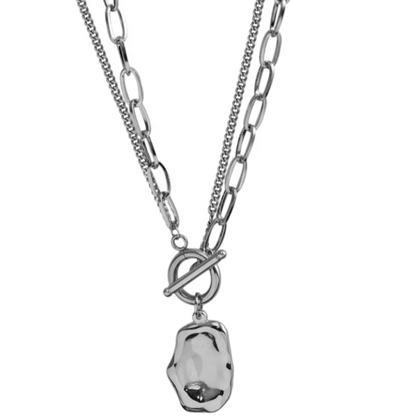 Silver double layered  T-Bar necklace