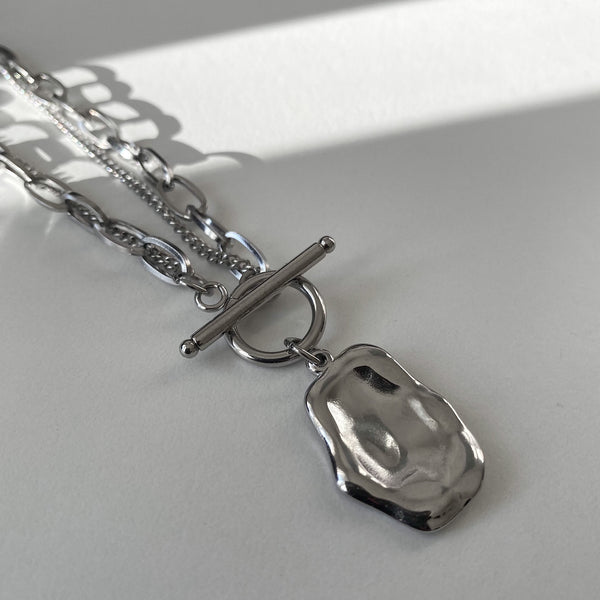 Silver double layered  T-Bar necklace